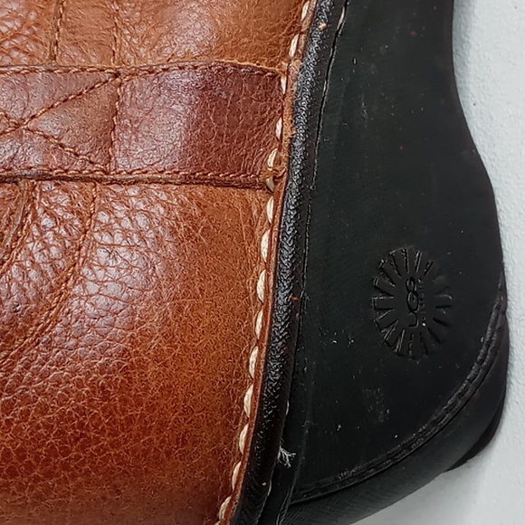 UGG Australia -Leather Wedge Tall Boots w/ Sheepskin - British Tan -size 6 - Picture 11 of 16